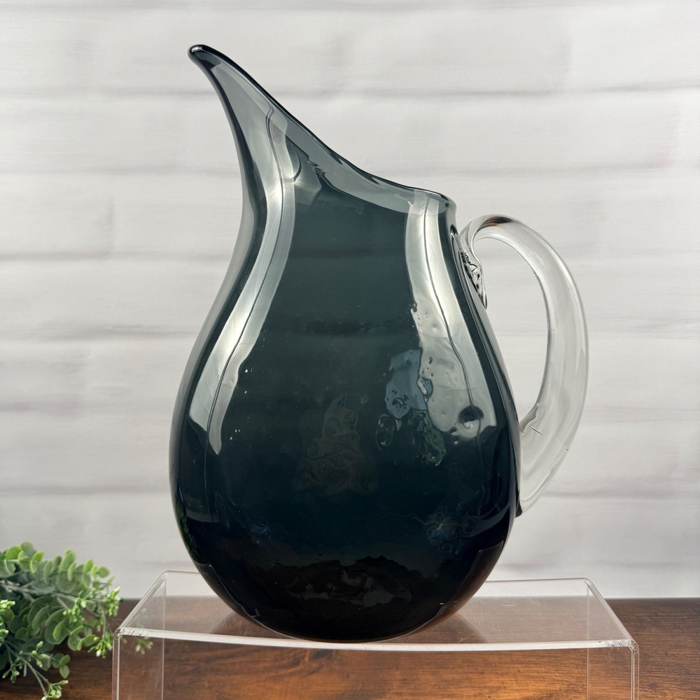 Blenko 967 Flat Sided Pitcher Charcoal Art Glass 50s MCM